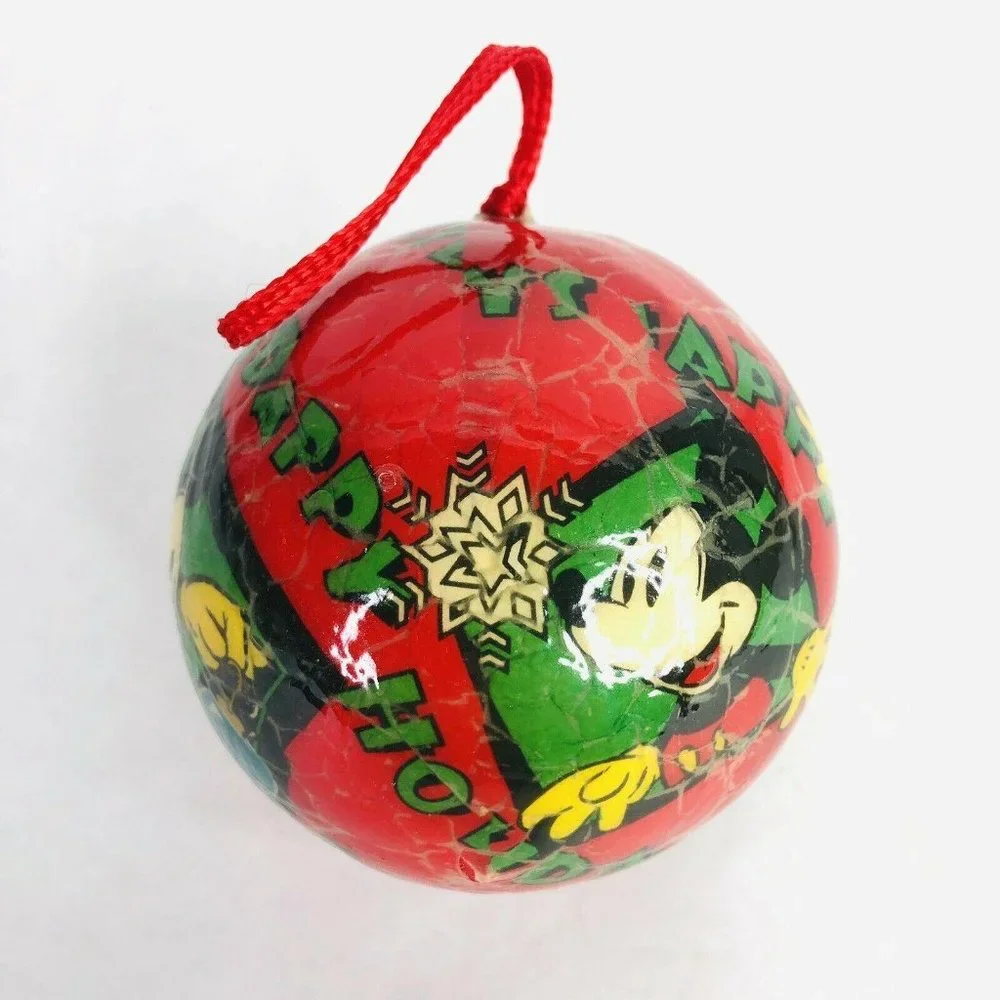Disney Mickey Mouse Decoupage Christmas Tree Ornament‎ Red Green